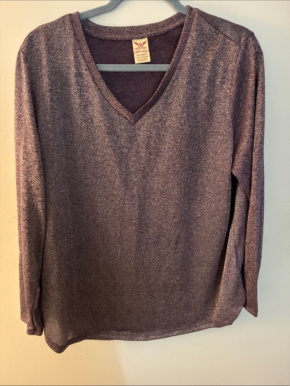 Faded Glory Metallic Plum V-Neck Sweater